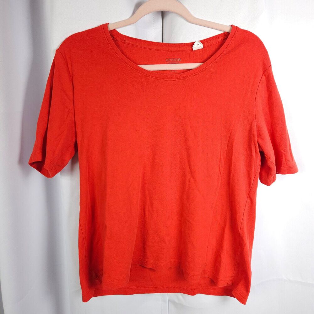 Chico's True Color Red Crewneck Tee Womens 2 /‎ US 12 Short Sleeve